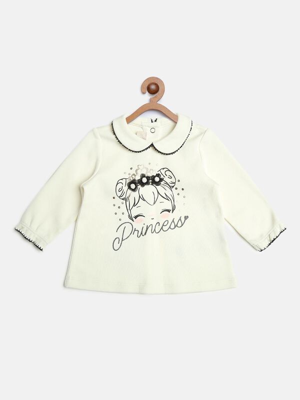 Girls White & Black Printed T-Shirt with Leggings image number null